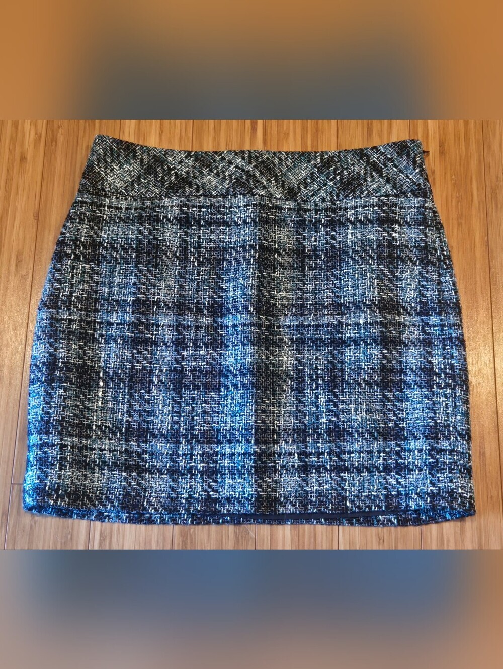 LOFT Black & Blue Tweed Pencil Skirt